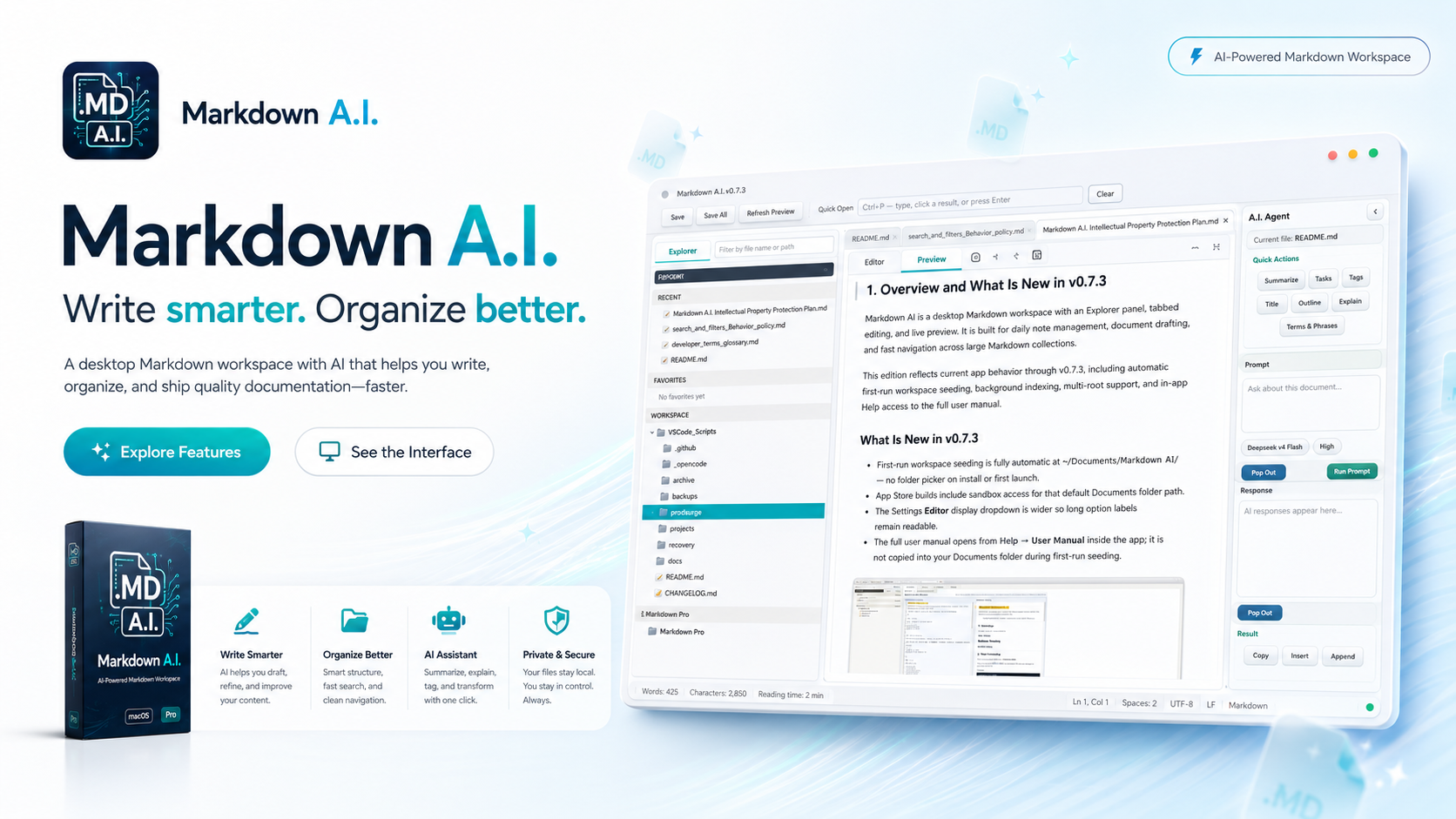 Markdown A.I. for Mac — Write. Preview. Stay Local.