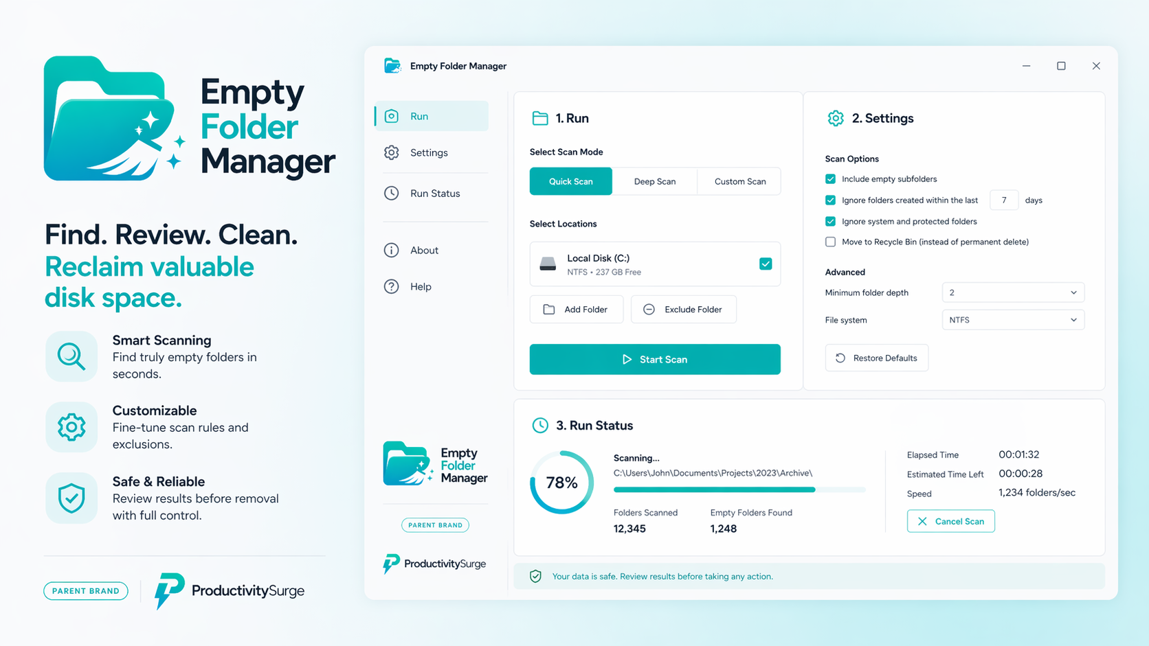 Smart scanning in Empty Folder Manager