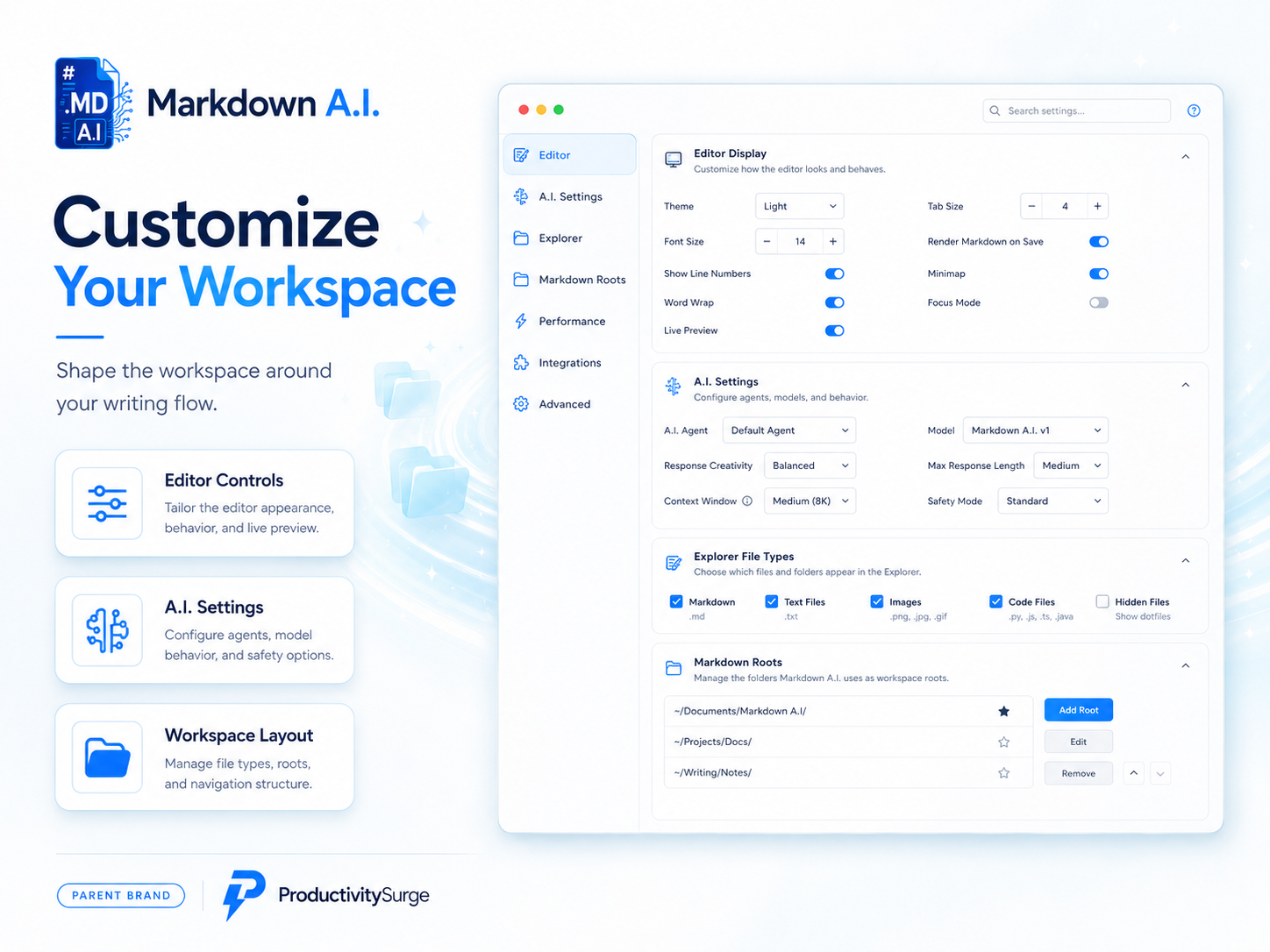 Customize workspace settings in Markdown AI
