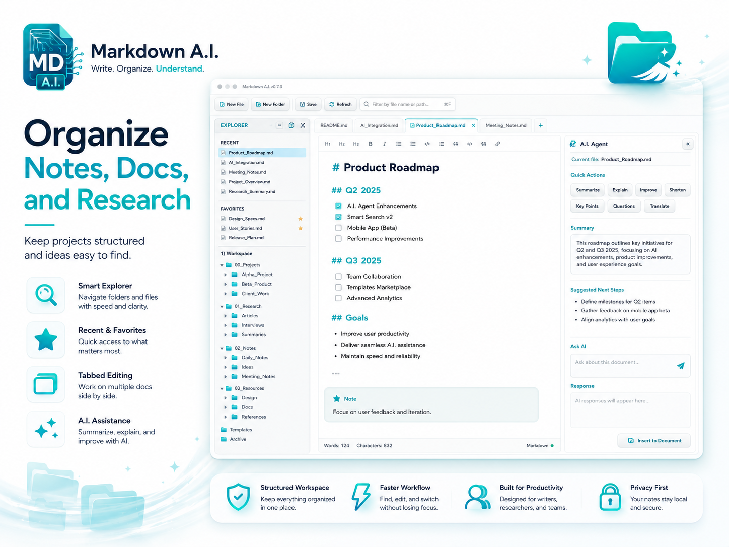 Organize local notes and folders in Markdown AI