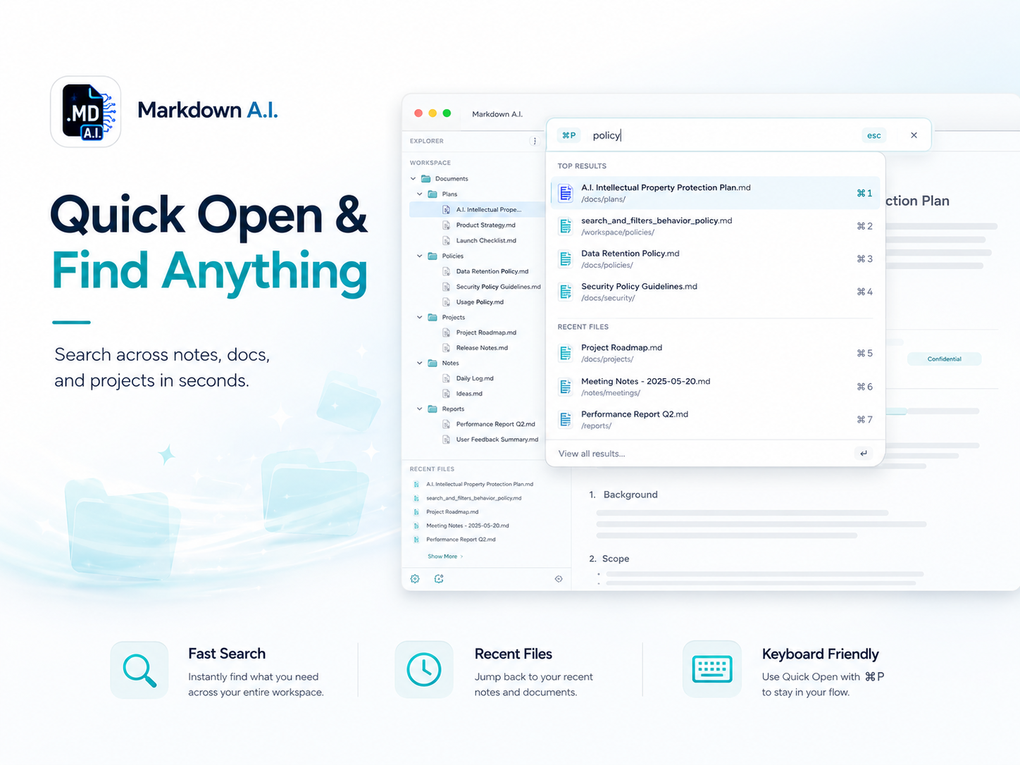 Quick Open search in Markdown AI