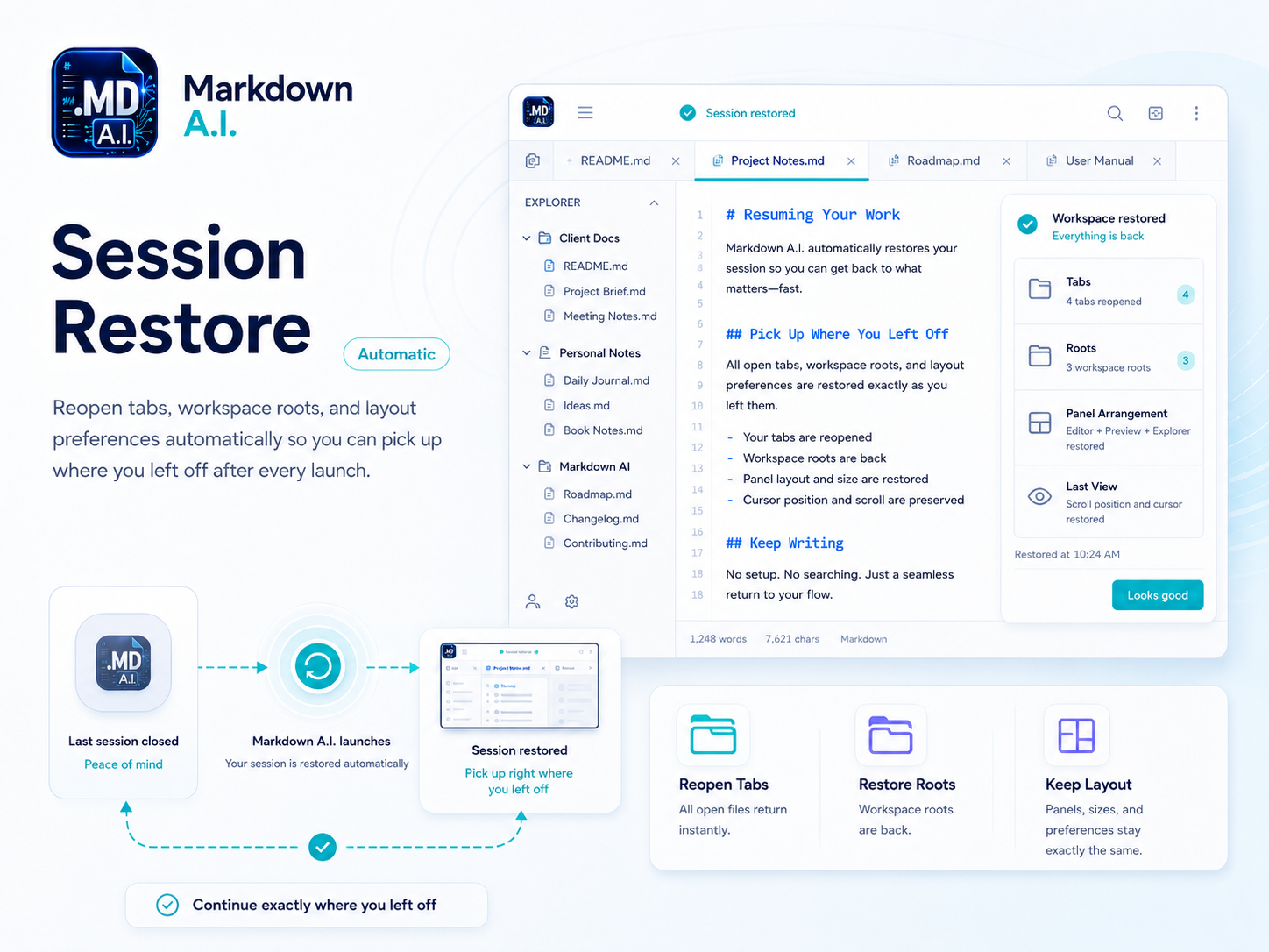 Session Restore in Markdown AI